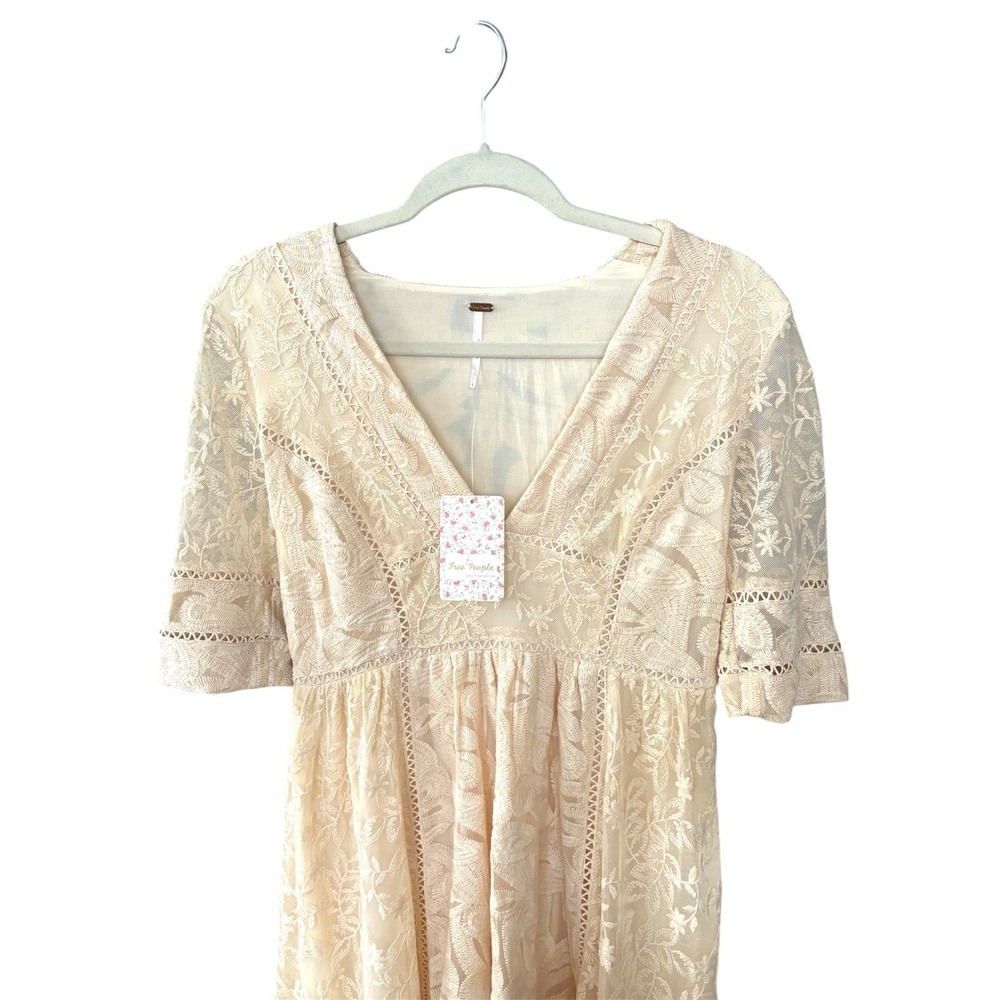 $168 Free People Mountain Laurel Lace Crochet Dress Almond Beige Ivory 4 S NWT - Picture 3 of 5
